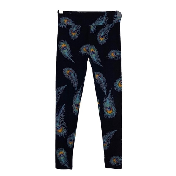 Lularoe One Size Peacock Feather Leggings 4 6 8 10 - Picture 1 of 3